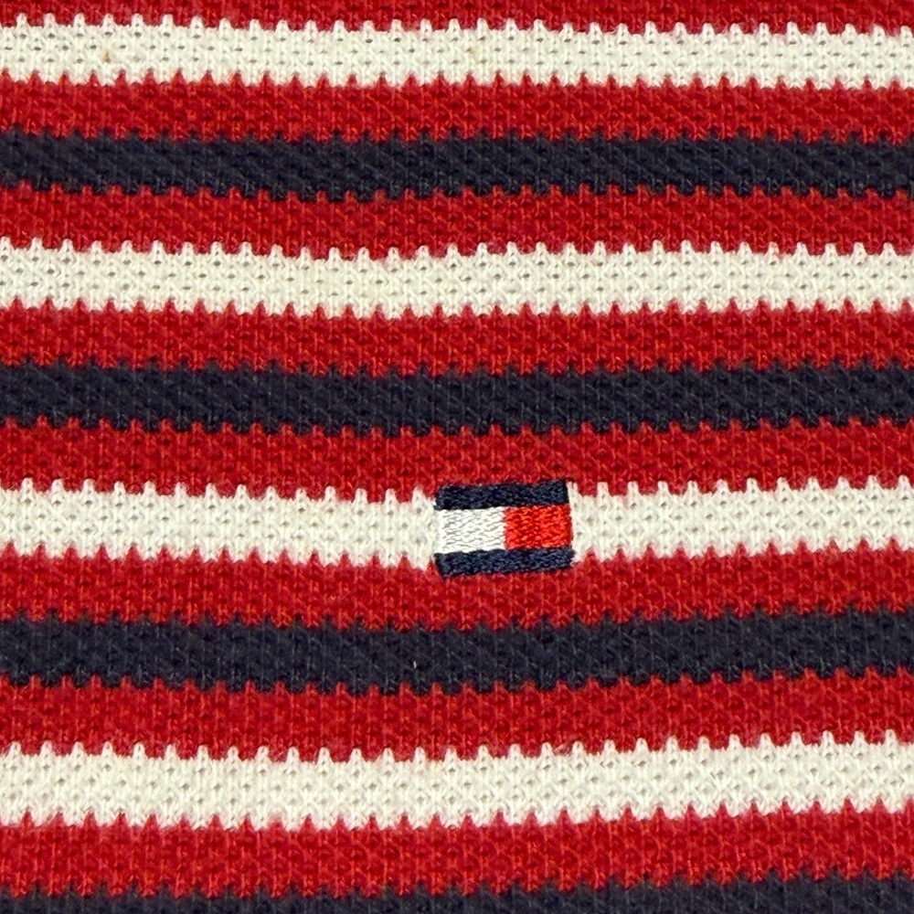 Tommy Hilfiger Red and Navy Woven Striped Polo - Picture 6 of 9